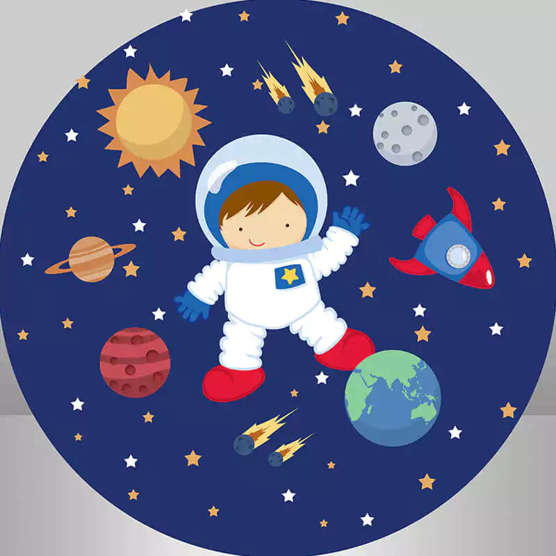 Dark Blue Cosmic Astronaut Spacewalk Theme Round Backdrop