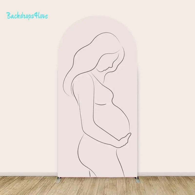 Right arch featuring a simple line-art drawing of a pregnant woman on a light beige background.
