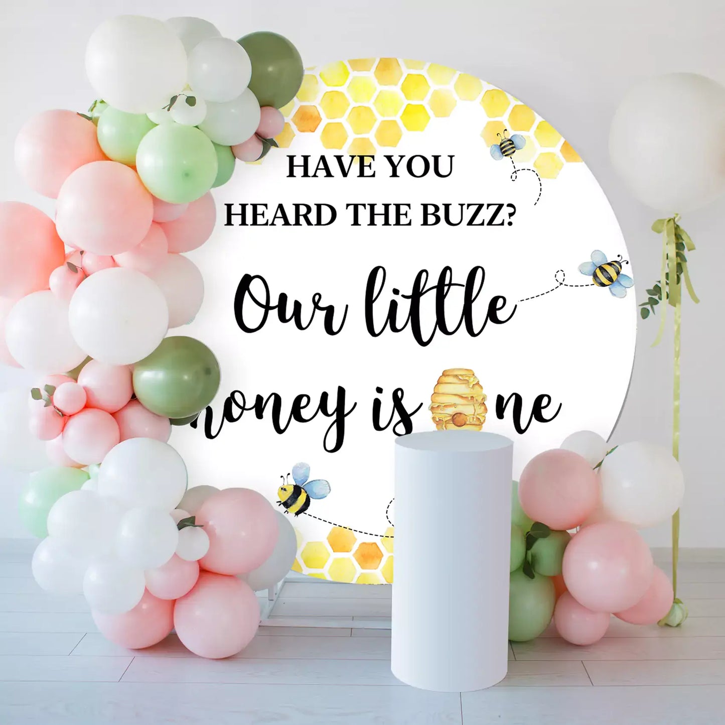 our little honey is one bee themed 1st birthday round backdrop decorations