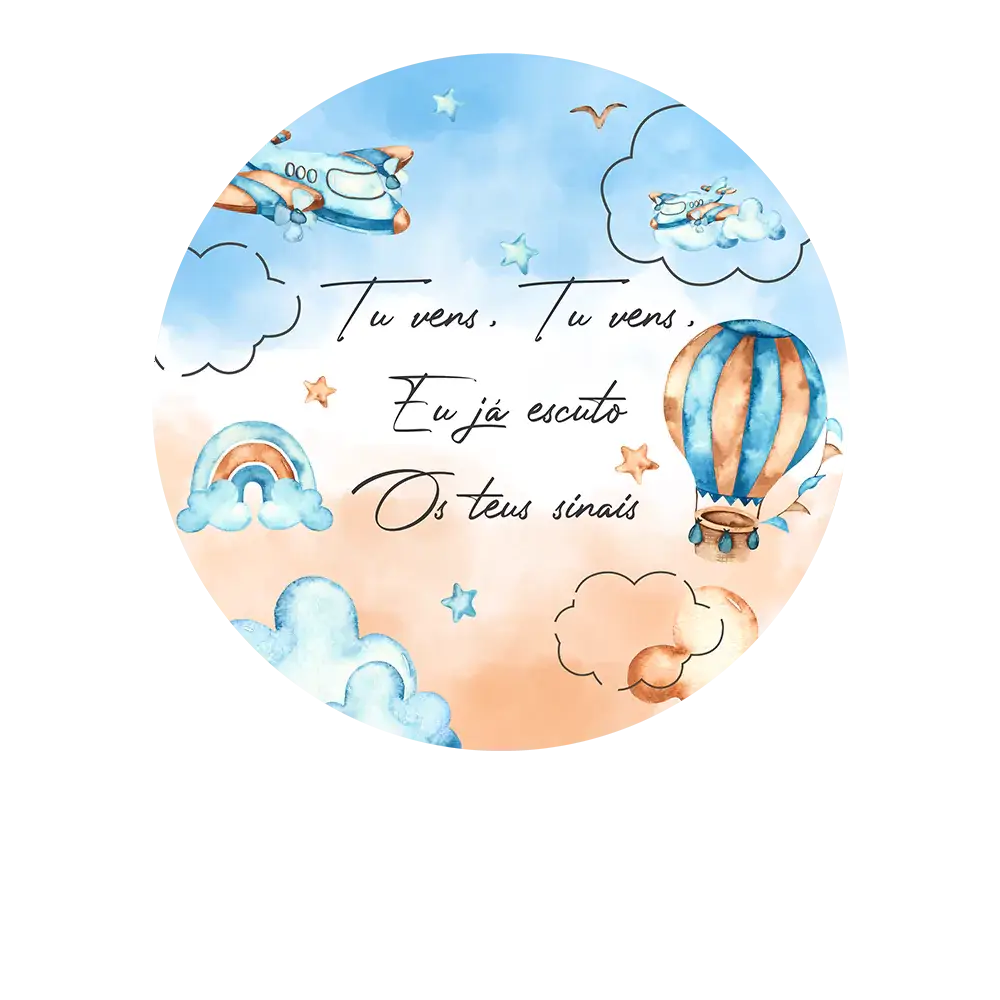 Airplane and Balloon Sky Blue Party Round Backdrop Cover Gold Stars Background Plinth Covers Elastic