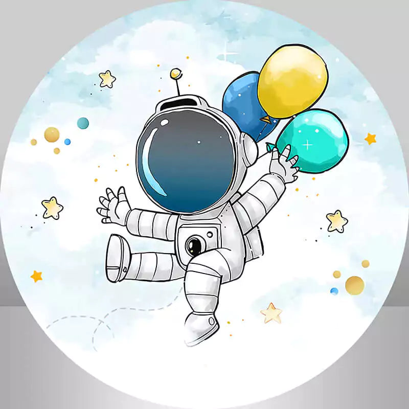 stars and balloons happy space explorer round backdrop