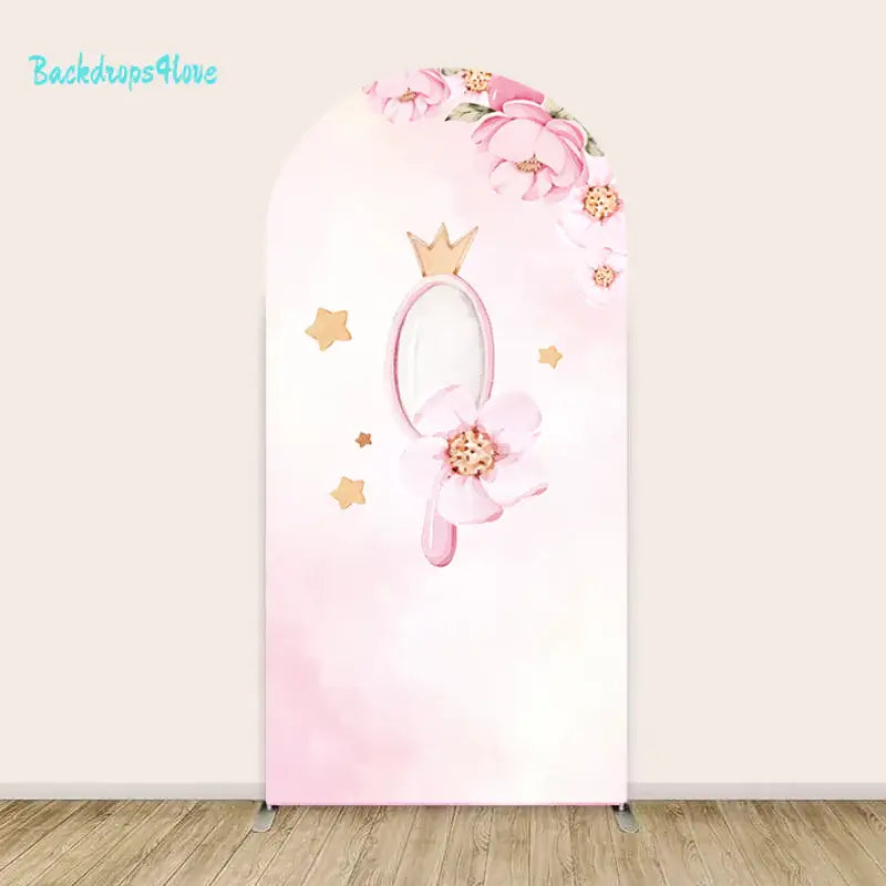 Right arch featuring a floral mirror and golden stars with a princess theme