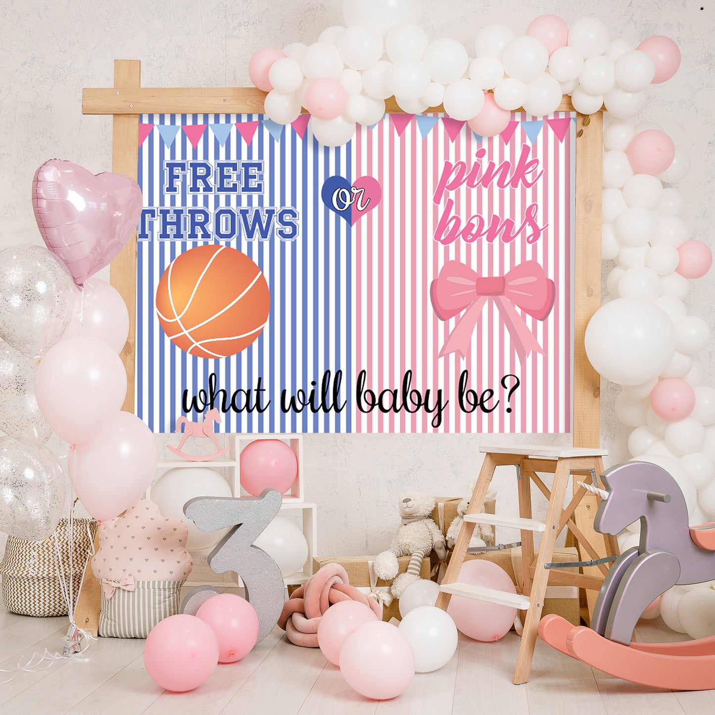 free throws or pink bows gender reveal photography backdrop decorations