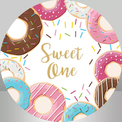 Adorable Sweet One donut party backdrop, ideal for first birthday celebrations and photoshoots