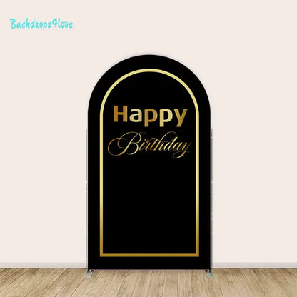 Center panel of the black marble backdrop set, showcasing "Happy Birthday" text with gold accents for a sophisticated look.