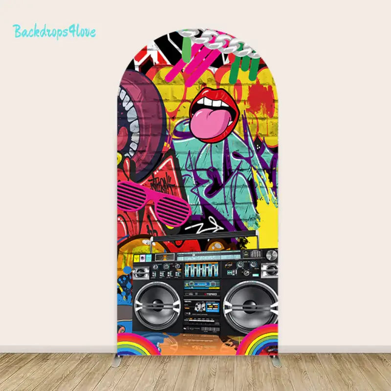 Right panel of the 90s backdrop set, designed with vibrant graffiti art, retro sunglasses, and boombox elements on a colorful background.