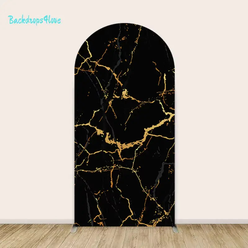 Right panel of the black marble backdrop set, designed with a marble texture and gold accents.