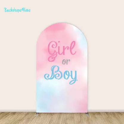 Middle arch panel featuring 'Girl or Boy' text with pastel pink and blue background