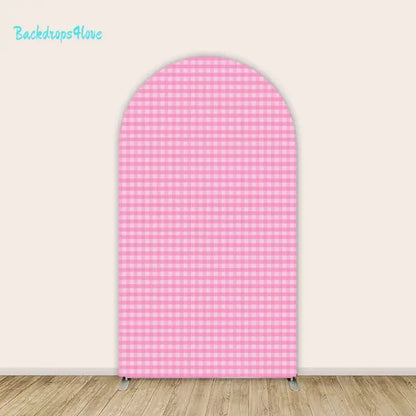 Pink gingham design on the left arch panel.