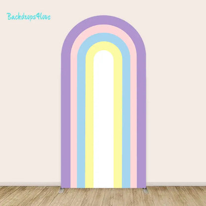 Colorful rainbow stripe design on the right arch panel.