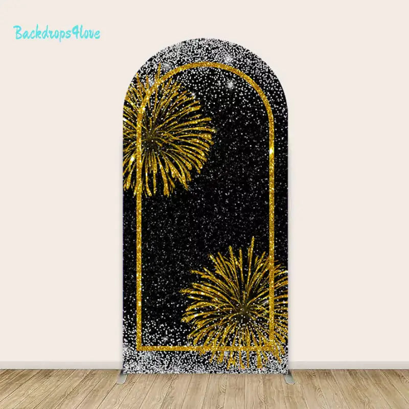 Left arch backdrop with gold fireworks on black background for Class of 2024 graduation