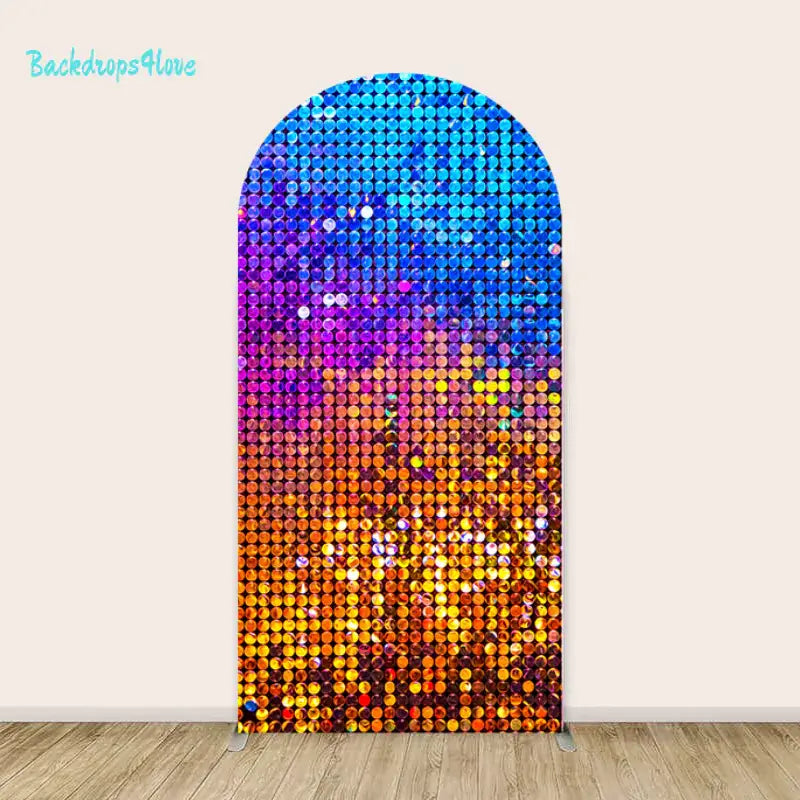 Left sequin arch panel with a gradient of blue and purple sequins.