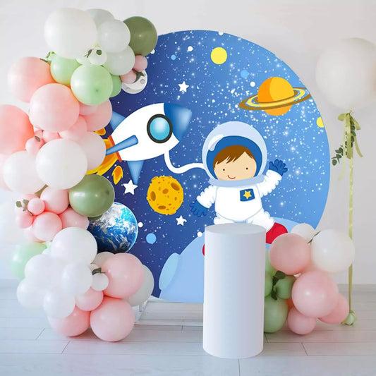 astrounaut space adventure theme round backdrop decorations