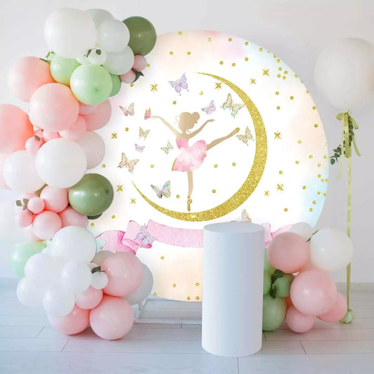 butterflies golden moon glitter ballet girl round backdrop decorations