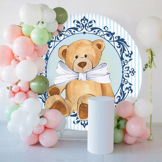 classic blue frame teddy bear round backdrop decorations