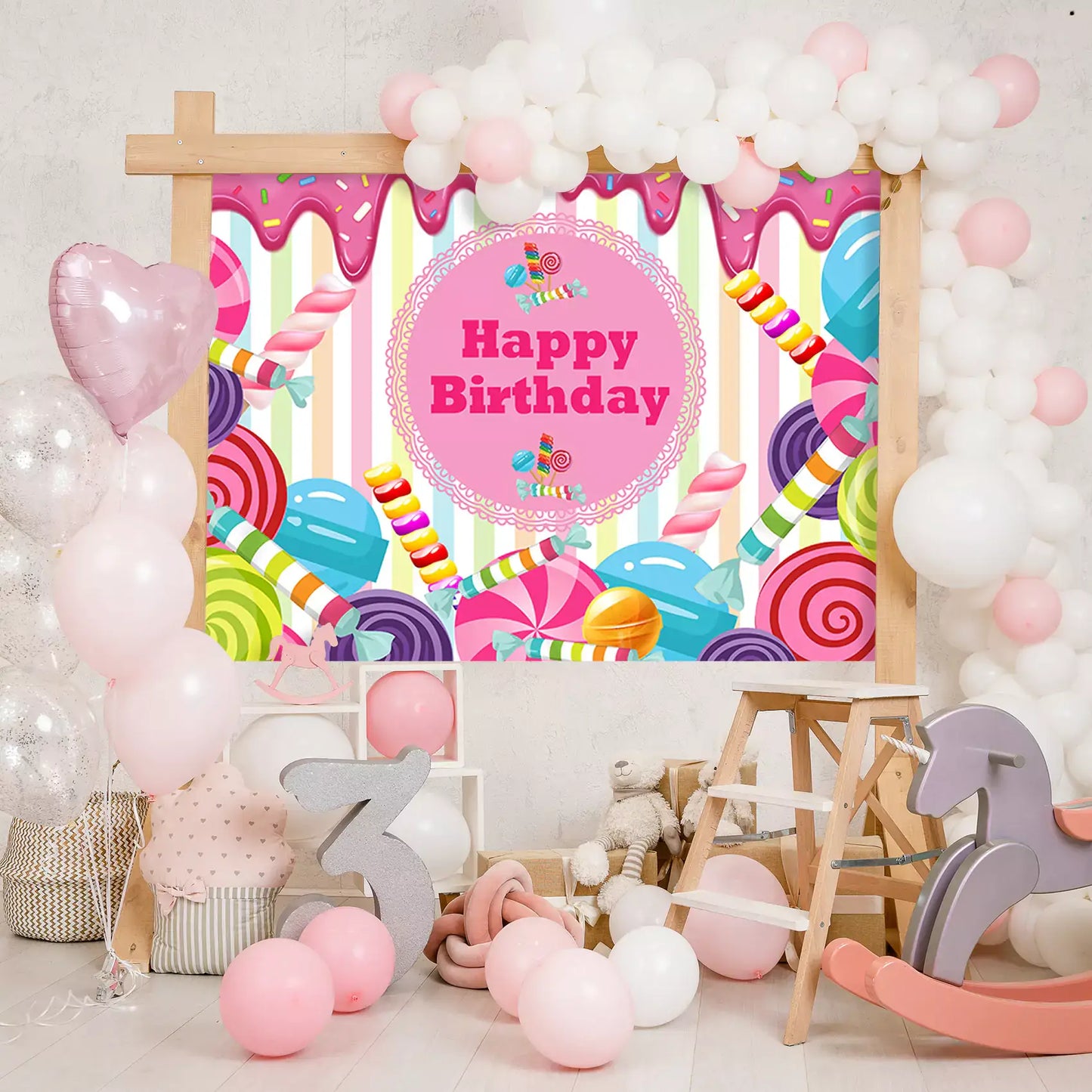 colorful candy theme happy birthday pgotography backdrop decorations