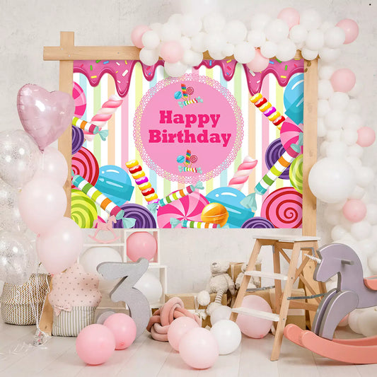 colorful candy theme happy birthday pgotography backdrop decorations