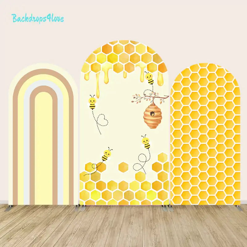 oney bee and honeycomb arch backdrop for baby showers and children's parties