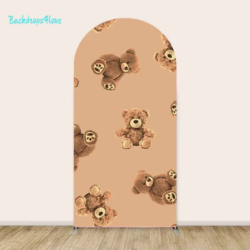 Decorative right arch featuring a light brown backdrop with multiple teddy bears