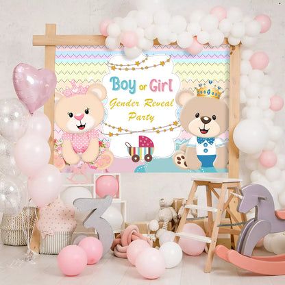 cute teddy bears with crowns gender reveal party photography backdrop decorations