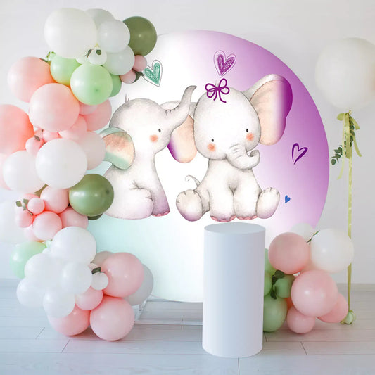 cyan and violet adorable elephant baby shower round backdrop decorations