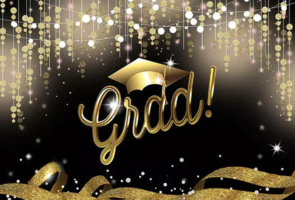 Gold and black themed graduation backdrop, perfect for celebration and photography