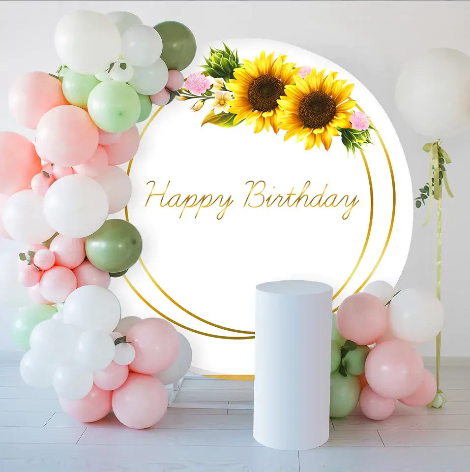 Elegant sunflower birthday round backdrop featuring beautiful sunflowers, ideal for parties and special occasions