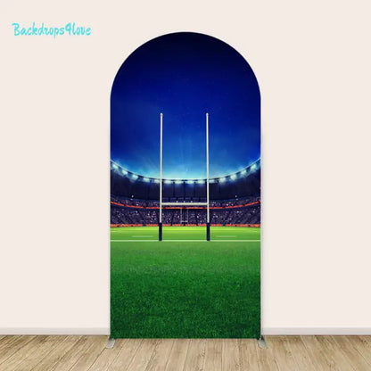 Football stadium arch backdrop with goalposts for sports-themed parties