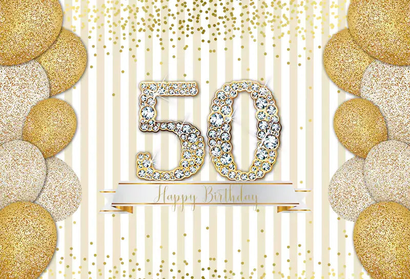 Elegant gold and glitter 50th birthday backdrop, ideal for luxurious 50th birthday parties