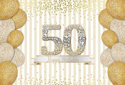 Elegant gold and glitter 50th birthday backdrop, ideal for luxurious 50th birthday parties