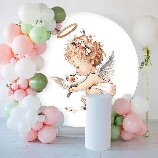 little angel and pigeon first holy communion round backdrop decorations