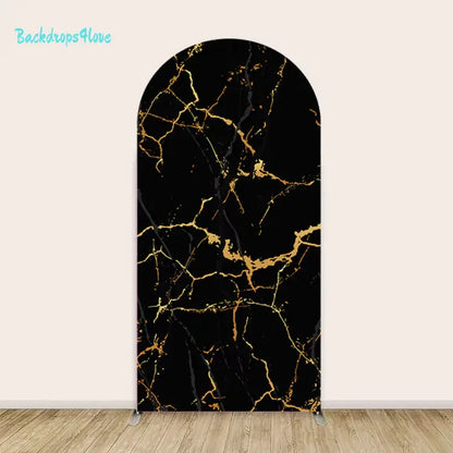 Left panel of the black marble backdrop set, featuring a marble texture with gold accents.