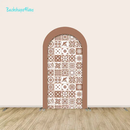 Right arch panel of the Cielito Lindo backdrop set featuring intricate Mexican tile patterns on a terracotta background.