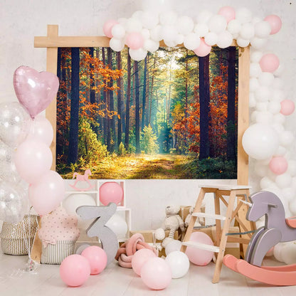 morning sun rays through nature forest photography backdrop decorations