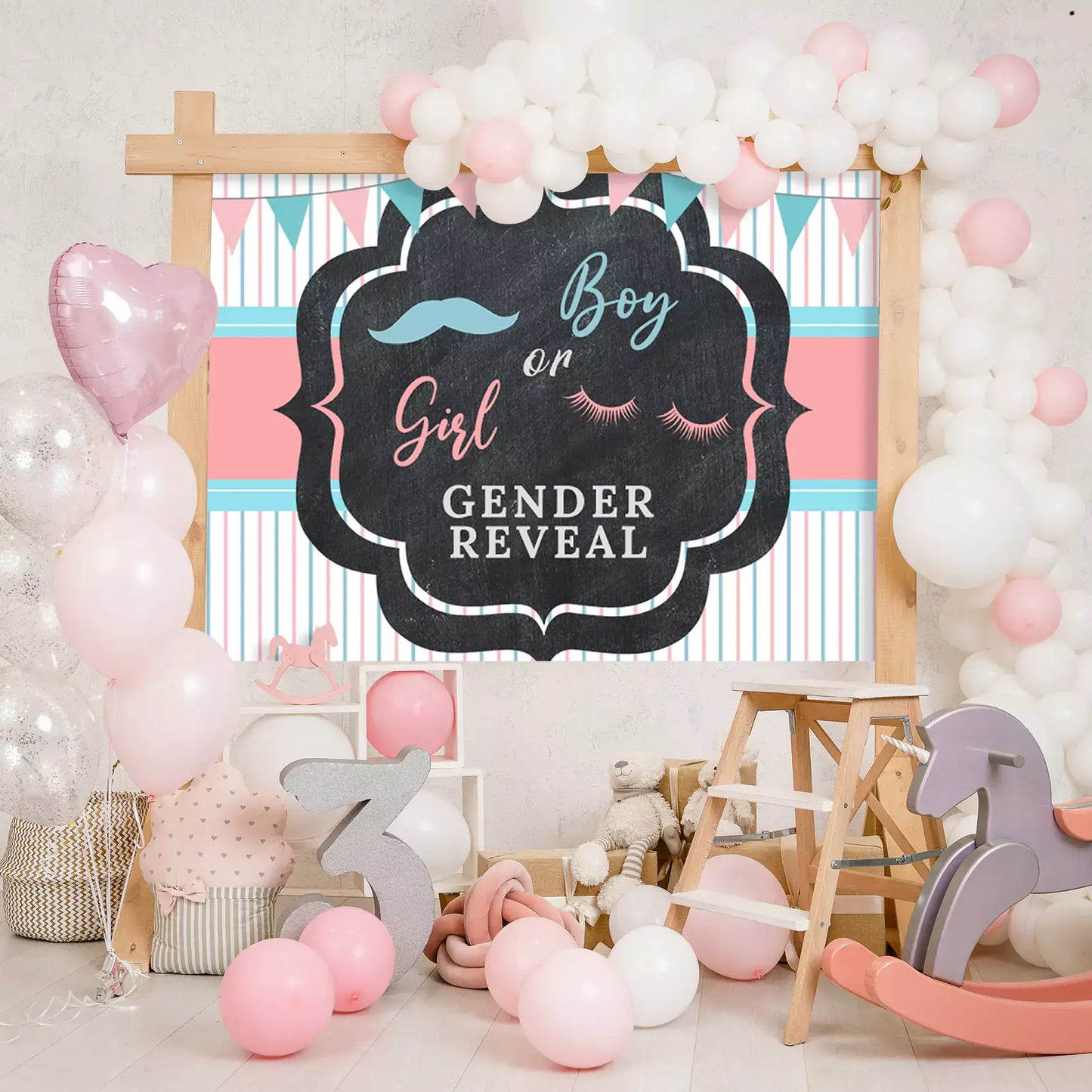 mustache and eyelashes gender reveal photography backdrop decorations