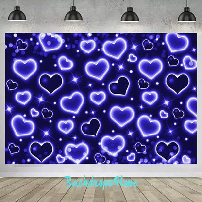 Neon-style blue heart backdrop, ideal for romantic celebrations and photoshoots.