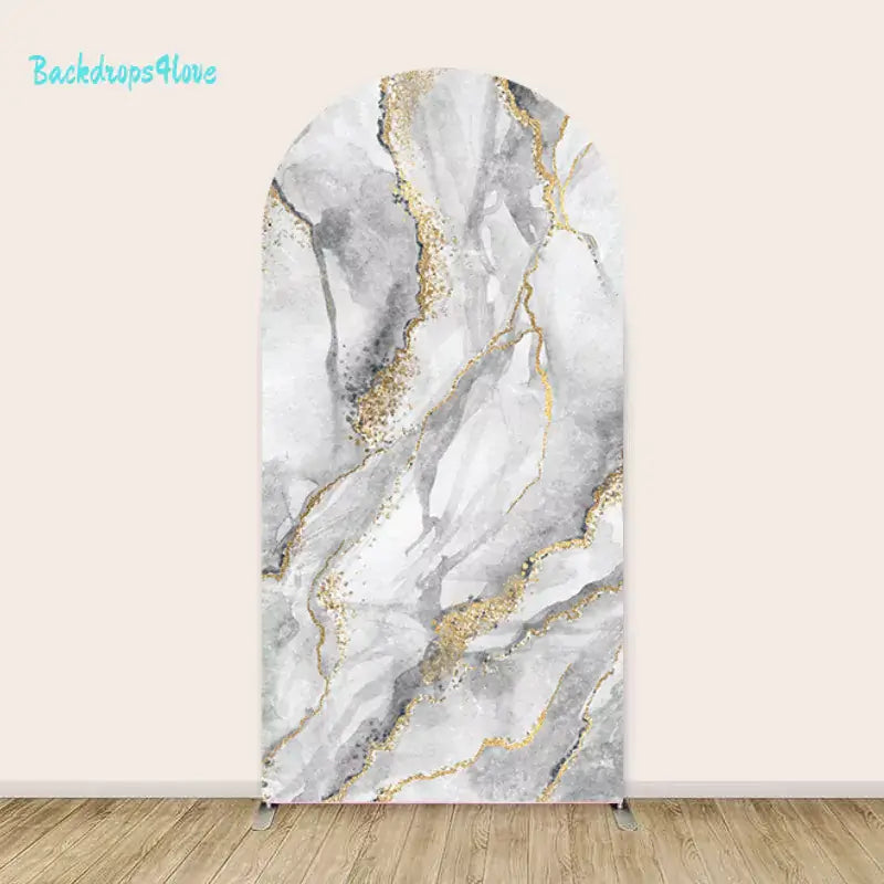 Left panel of the marble backdrop set, featuring a marble texture with elegant gold accents