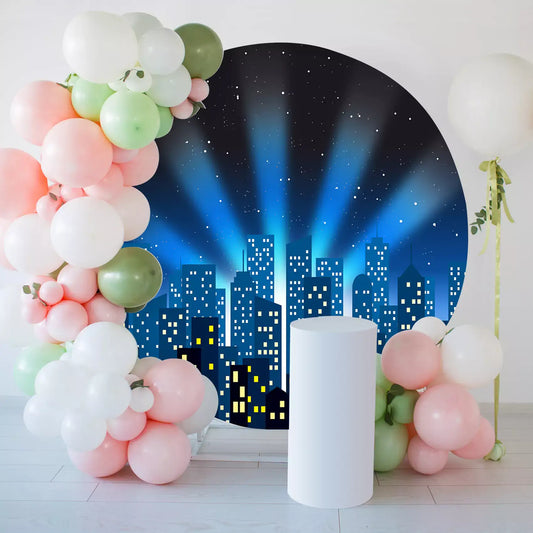 panoramic city bight sky round backdrop cover decorations