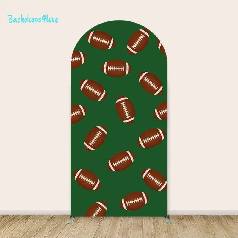 Green football pattern arch backdrop for kids' sports-themed parties