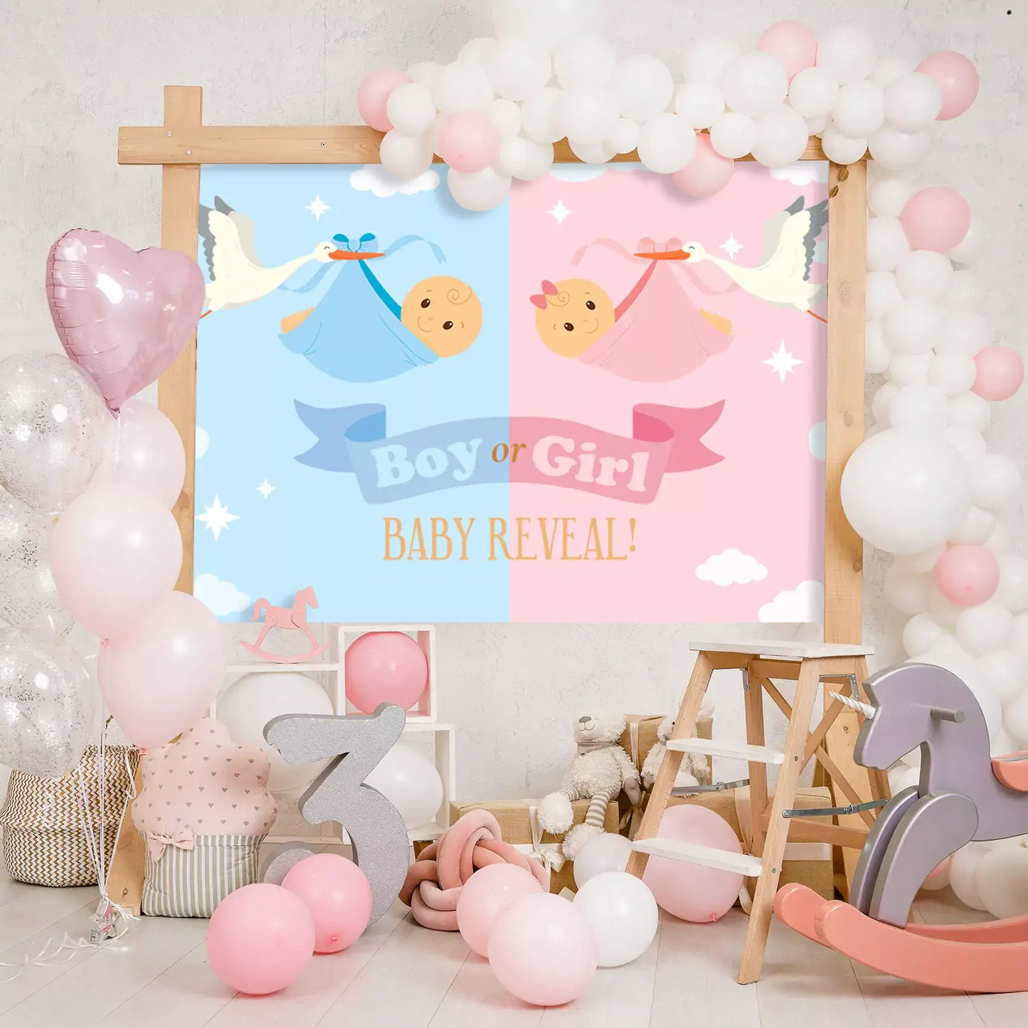 pink and blue boy or girl gender baby reveal photography backdrop decorations