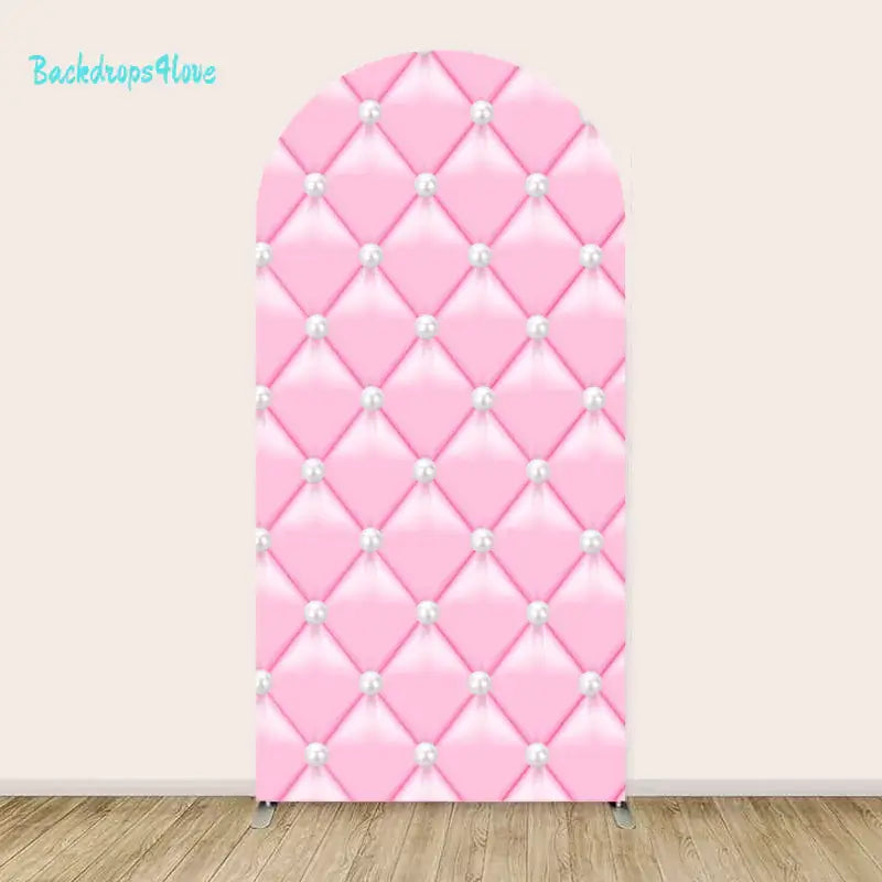 Left arch with pink quilted pattern and white pearl accents