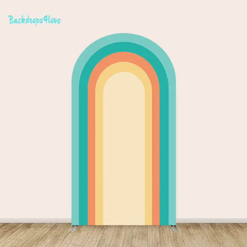 Right arch panel of the cars and roads backdrop set featuring a cheerful rainbow design with colorful stripes.