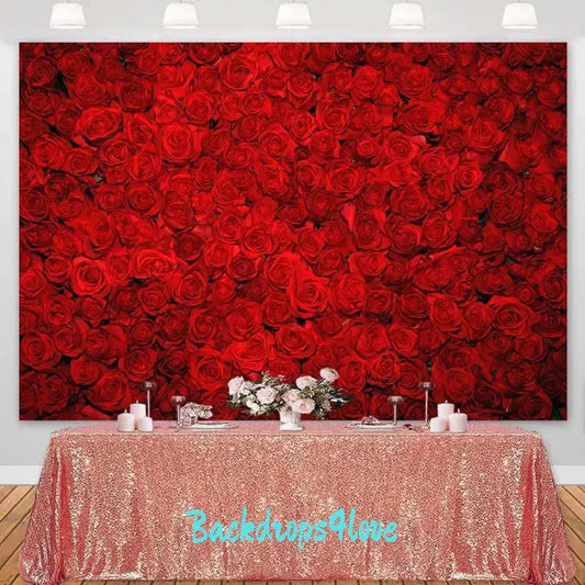 Luxurious red rose wall backdrop for weddings and romantic celebrations.