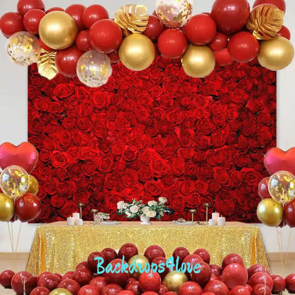 Elegant red roses backdrop, perfect for parties, photo booths, and event decor.