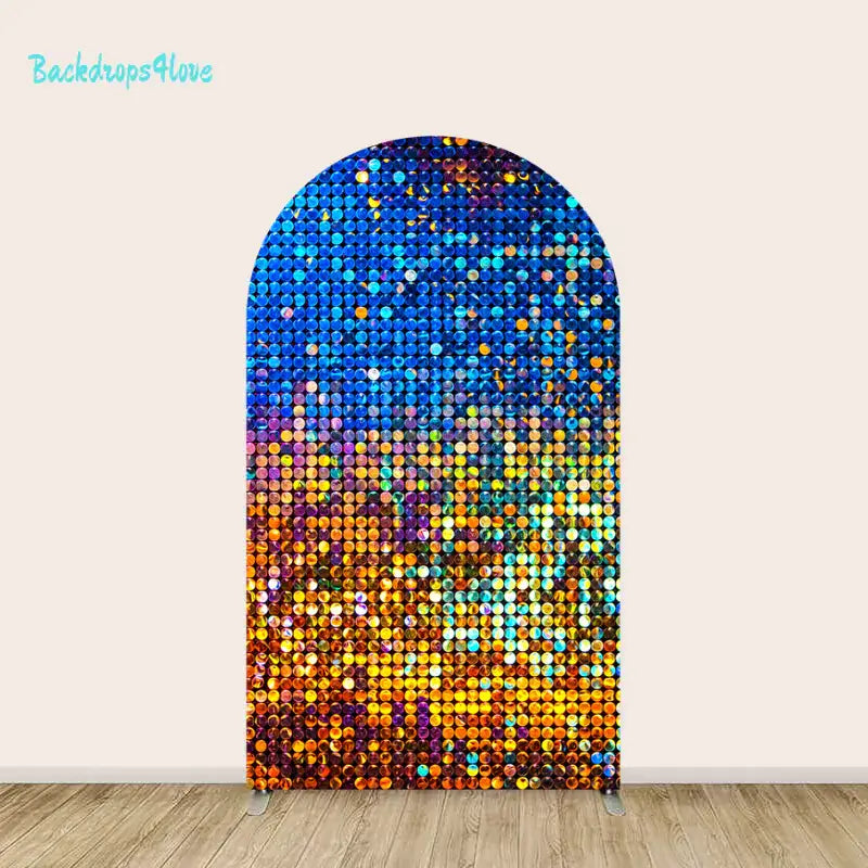 Middle sequin arch panel with a blend of blue and orange sequins.