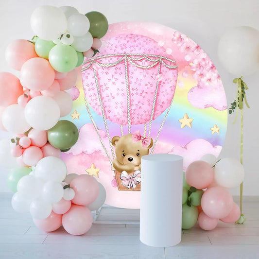 pink hot air balloon teddy bear round backdrop decorations