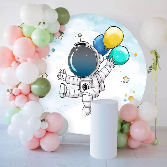 stars and balloons happy astronaut round backdrop cover decorations