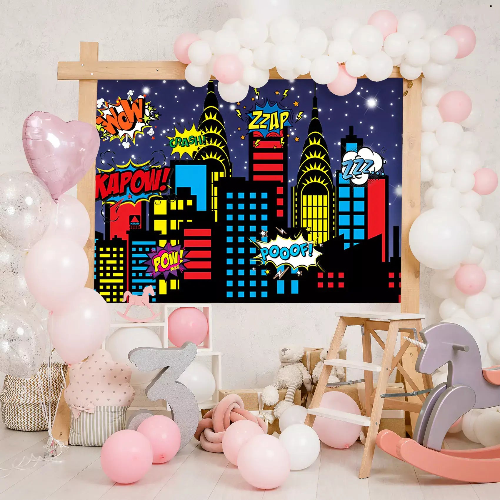 superhero cityscape comic book party photography backdrop decorations