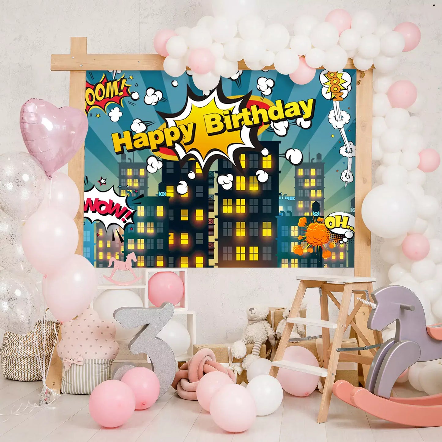 superhero cityscape happy birthday photography backdrop decorations