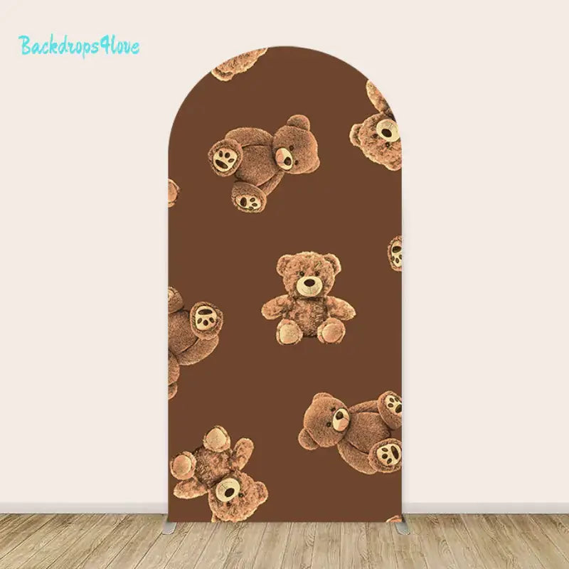 Decorative left arch featuring a brown backdrop with multiple teddy bears